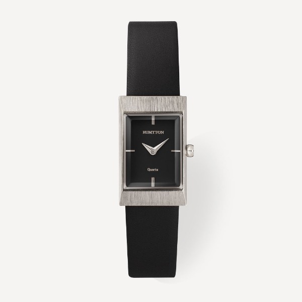 Women&#039;s RUMTTON Grid Black Silver Leather Wristwatch
