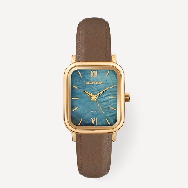 RUMTTONHarbor Leather Watch Blue Gold Brown