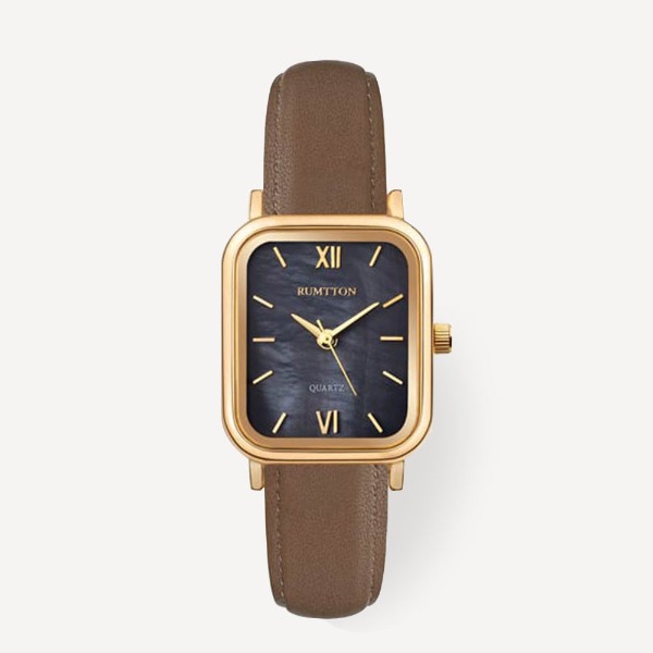 RUMTTONHarbor Leather Watch Black Gold Brown